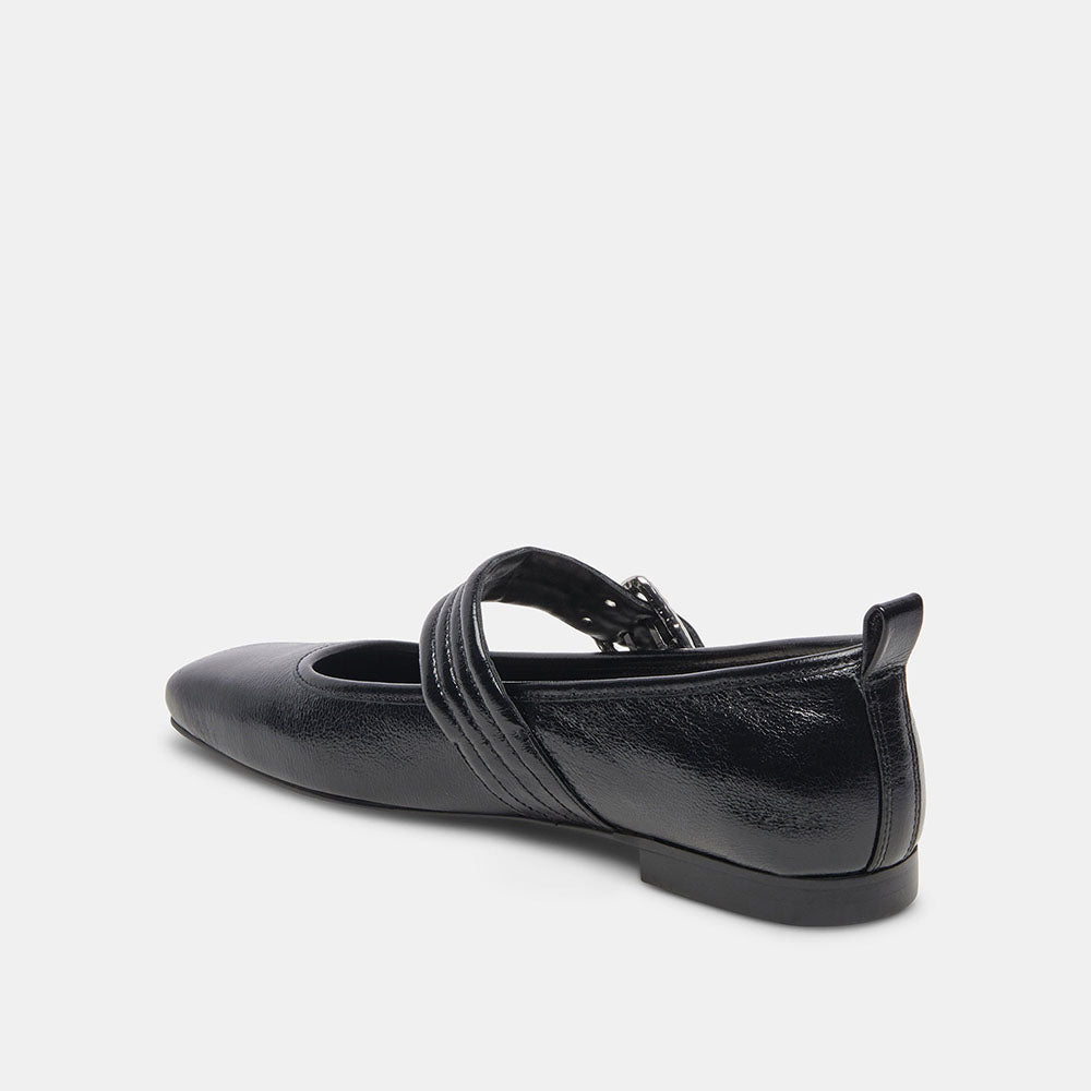 Black Patent Leather Square Toe Mary Jane Ballet Flats with Buckle