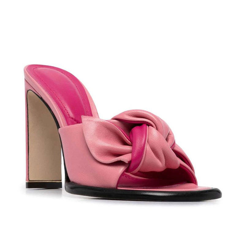 Women's Elegant Pink Open-Toe Knotted High Heel Mules Sandals