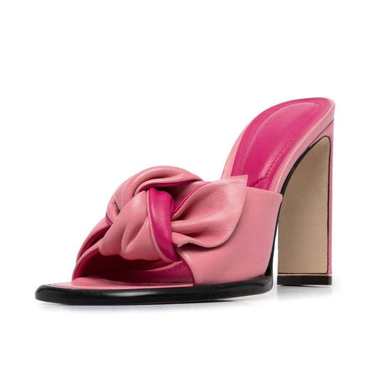 Women's Elegant Pink Open-Toe Knotted High Heel Mules Sandals