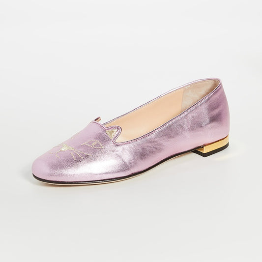 Pink Metallic Kitty Comfortable Flats