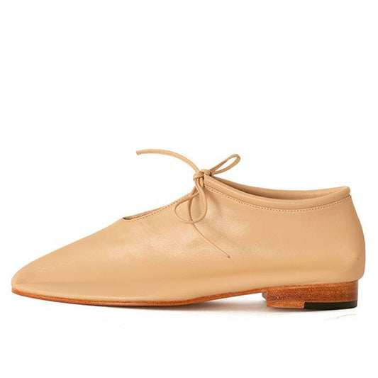 FSJ Nude Round Toe Cut-Out Lace Up Comfy Flat Shoes for Women