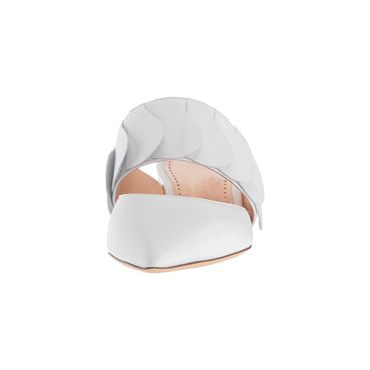 White Pointed Toe Low Chunky Heel Mules for Women