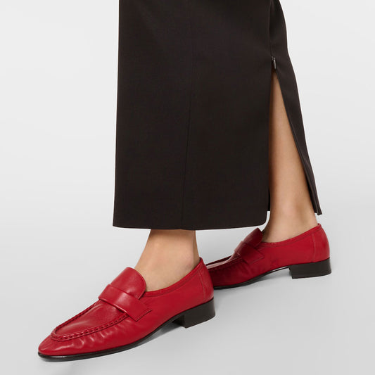 Softy Red Round Toe Low Chunky Heel Women's Loafers