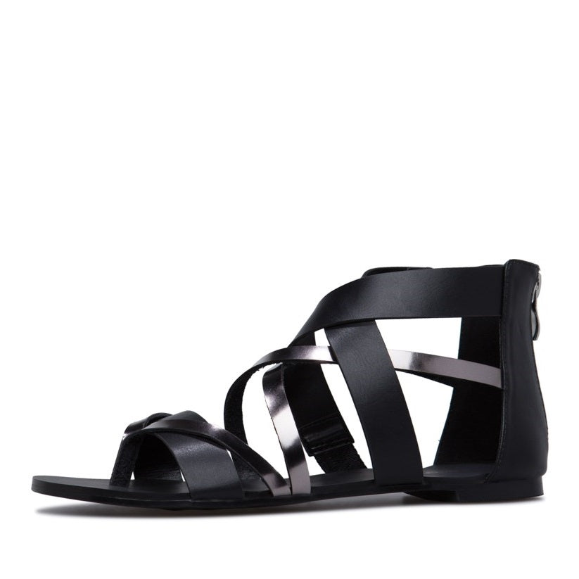 Women's Black Gladiator Sandals Open Toe Flats Summer Shoes