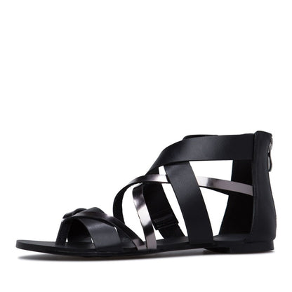 Women's Black Gladiator Sandals Open Toe Flats Summer Shoes