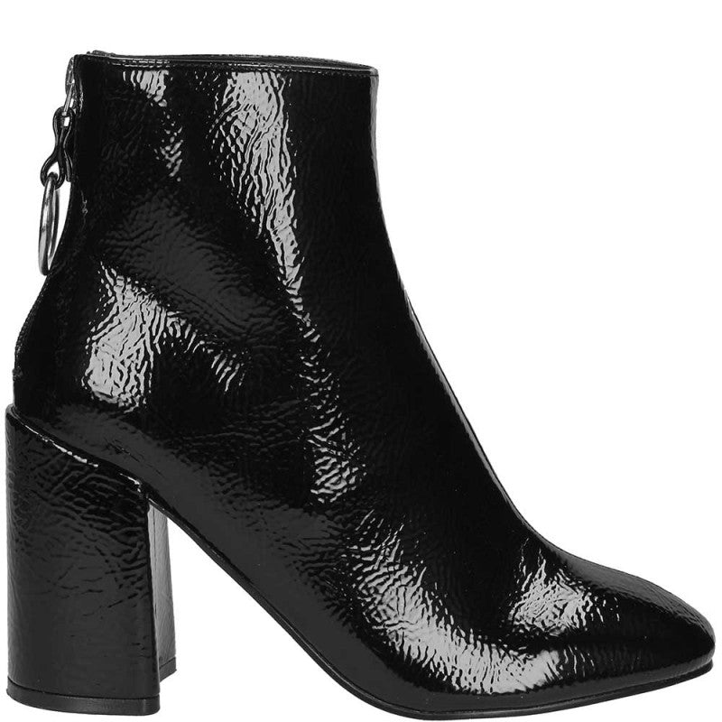 Black Patent Leather Square Toe Chunky Heel Boots Zipper Ankle Boots