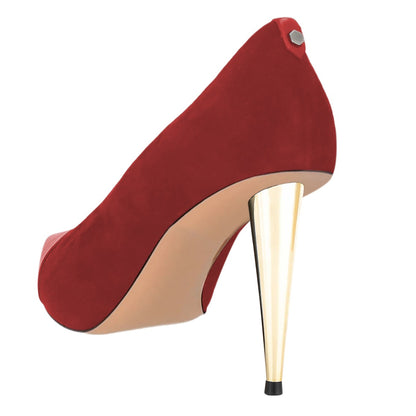 Women's Patchwork Pointed Toe Slip-On Cone Heel Red Pumps