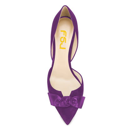 Women's Purple Pointed Toe Stiletto Heels D'Orsay Pumps with Bow