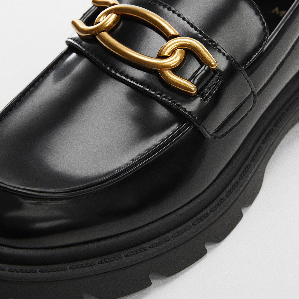 Black Patent Leather Round Toe Chunky Heel Slip-On Loafers