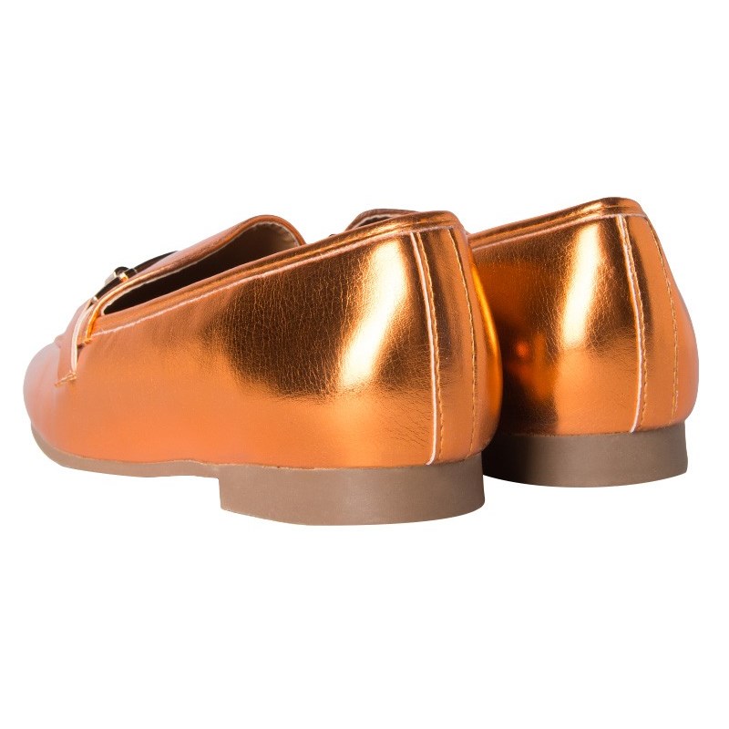 Orange Metallic Closed-Toe Fashion Horsebit Women's Loafers