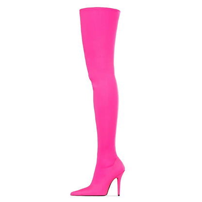 Women's Y2K Hot Pink Stiletto Heel Thigh-High Stretch Boots