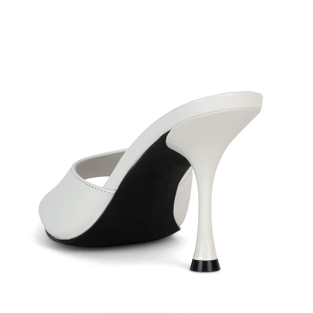White Vegan Leather Round Toe 3__ Flared Heel Sophisticated Mules