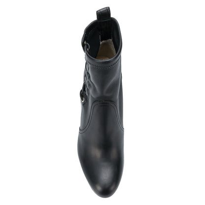 Black Lace Up Chunky Heel Almond Toe Ankle Boots