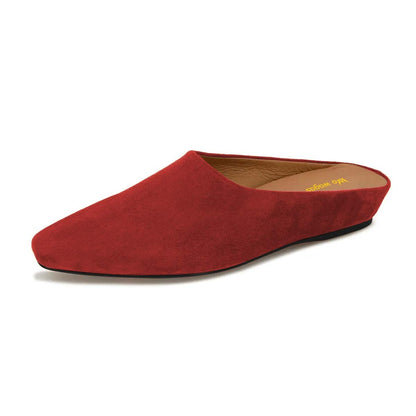 Women's Simple Red Vegan Suede Slip-On Square Toe Heeled Mules