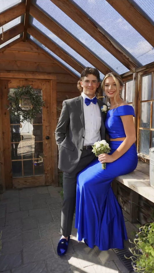 Two Pieces Bodycon Blue Prom Dresses
