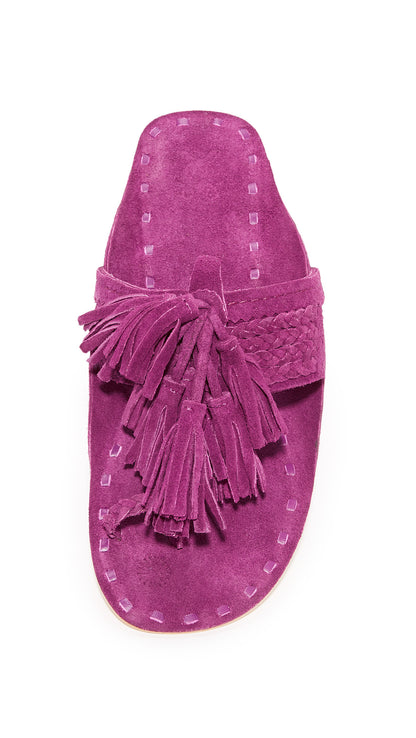 Women's Fuchsia Tassels Flats Vegan Suede Toe Ring Sandals