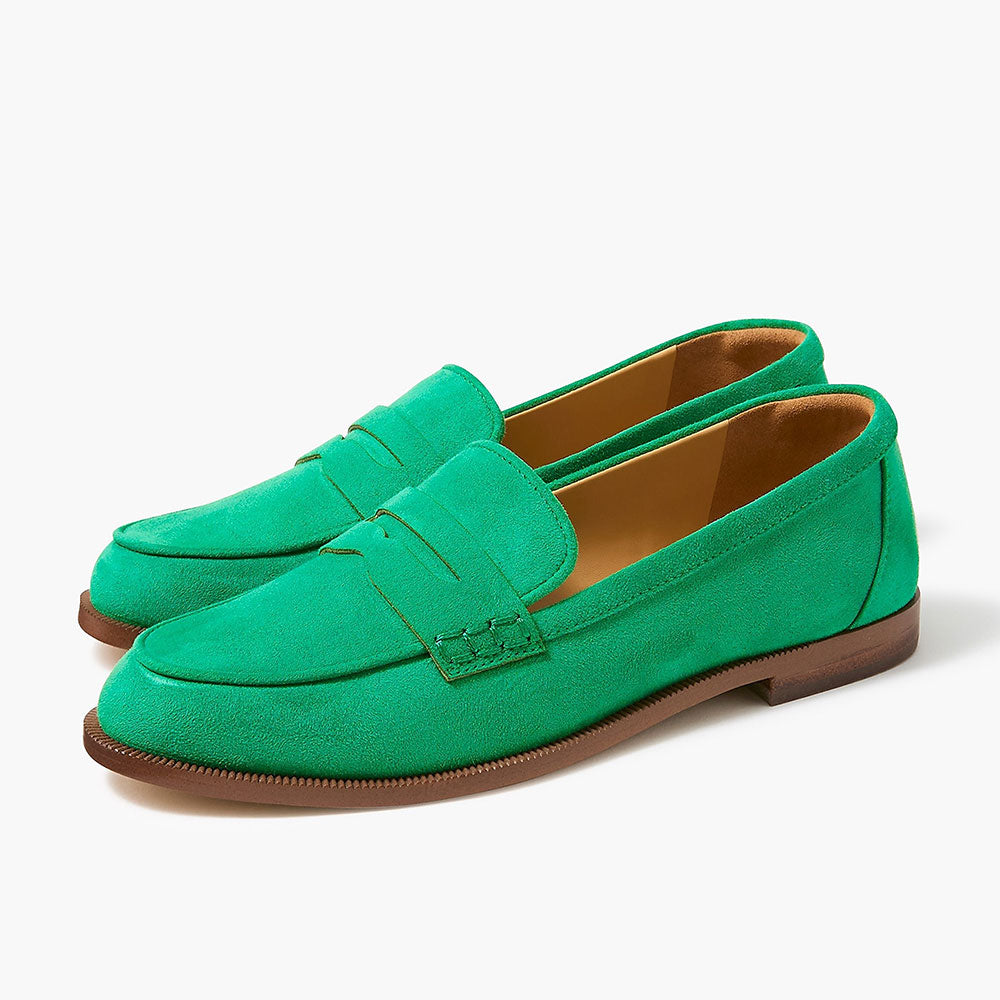 Green Vegan Suede Round Toe Comfortable Flat Penny Loafers Women