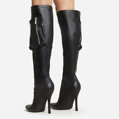 Pointed Toe Stiletto Heel Zipper Up Vintage Knee High Boots