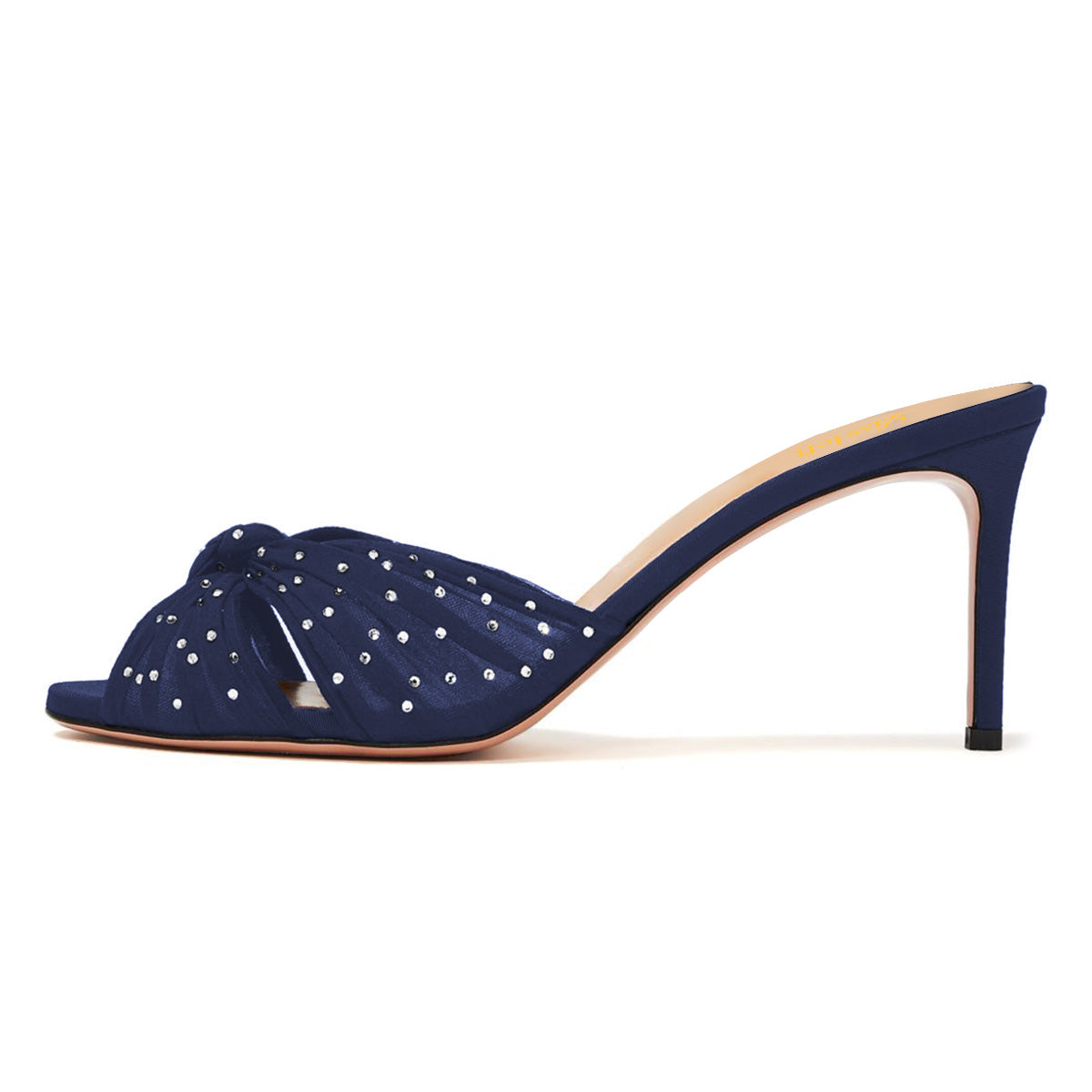 Women's Rhinestone Open Toe Stiletto Heel Navy Blue Mules Sandals