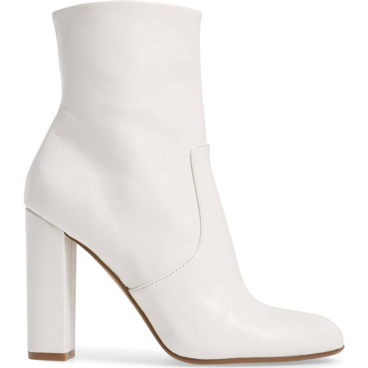 Women's Fashion White Round Toe Chunky Heel Zipper Ankle Boots
