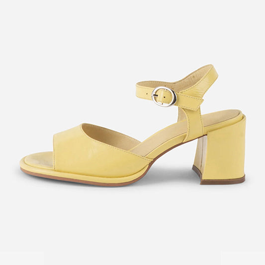 Yellow Open-Toe Ankle Strap Vegan Leather Block Heel Sandals