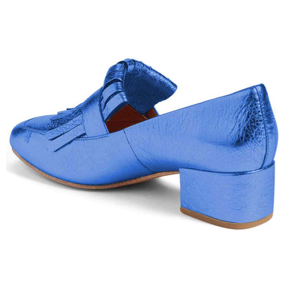 Blue Square Toe Fringe Decor Block Heel Women's Loafers