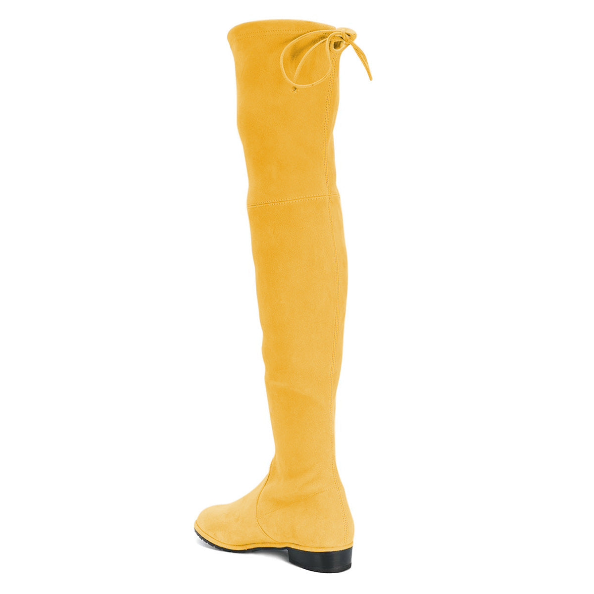 Yellow Vegan Suede Round Toe Chunky Heels Flat Over-The-Knee Boots