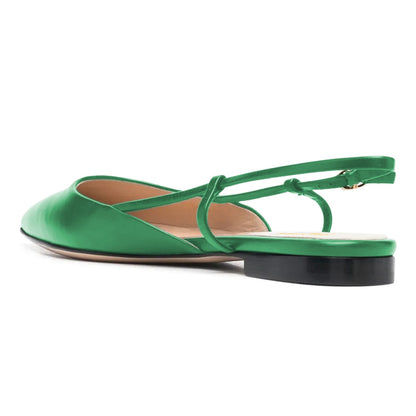 Women's Classic Green Vegan Leather Slingback Pointed Toe Flats