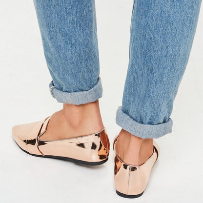 Rose Gold Metallic Pointed Toe Slip On Flats Women's Loafers