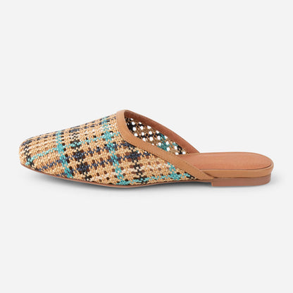Colorful Woven Square Toe Cut-Out Flat Mule Shoes for Women