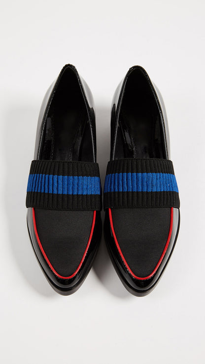 Elastic Band Closed Toe Low Heel Women's Loafers in Black