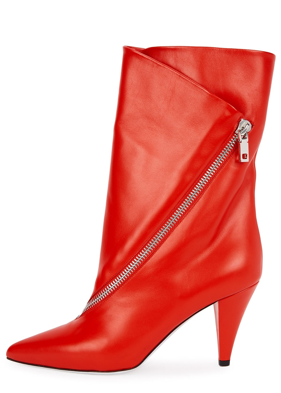 Red Pointed Toe Cone Heel Mid Calf Boots for Women