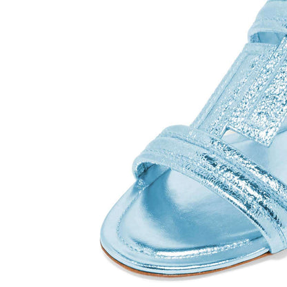 Blue T Strap Flat Beach Sandals