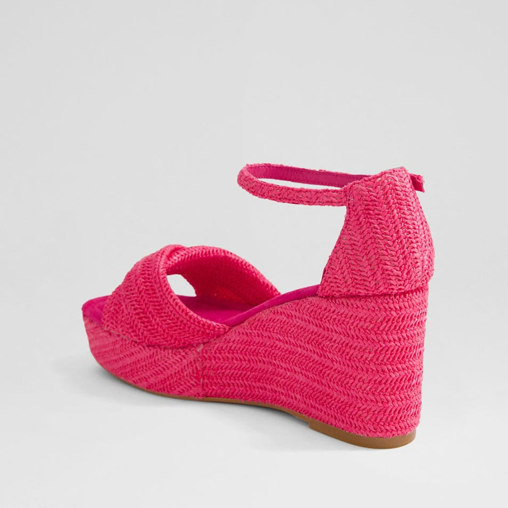 Women's Hot Pink Ankle Strap Woven Wedge Platform Sandals