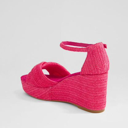 Women's Hot Pink Ankle Strap Woven Wedge Platform Sandals
