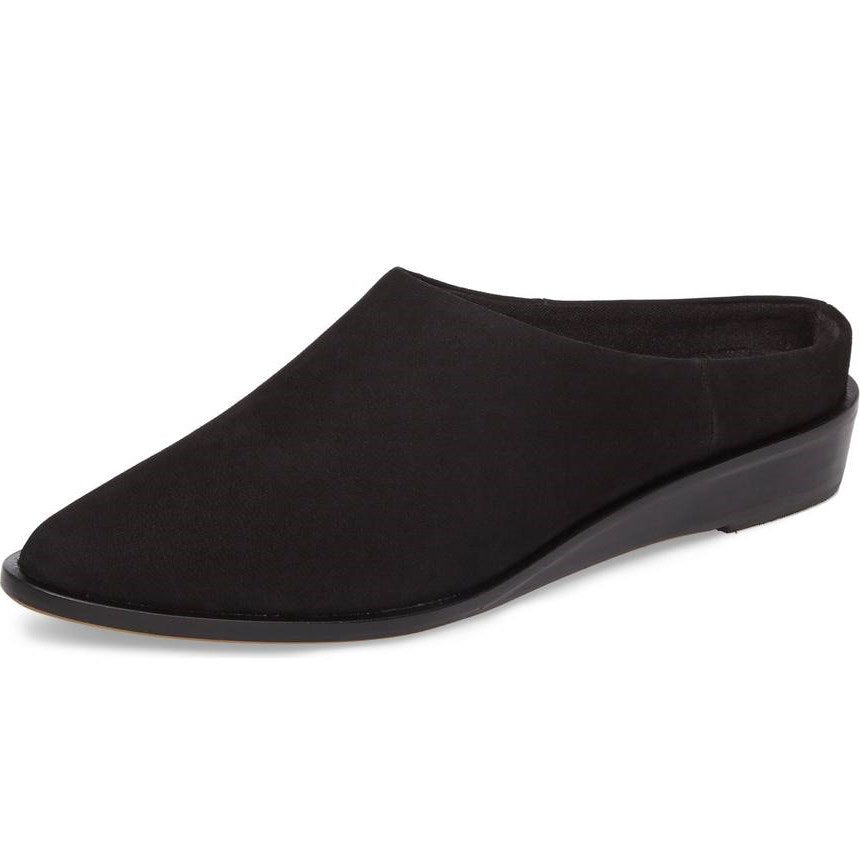 Women's Black Vegan Suede Closed Toe Low Heel Slip-On Mules Shoes