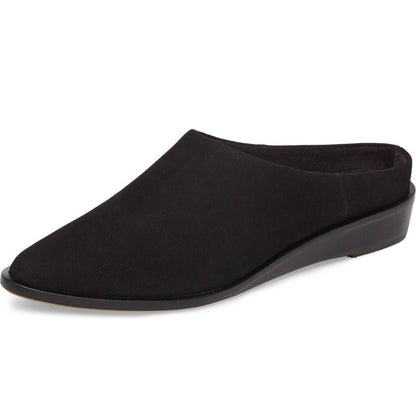 Women's Black Vegan Suede Closed Toe Low Heel Slip-On Mules Shoes