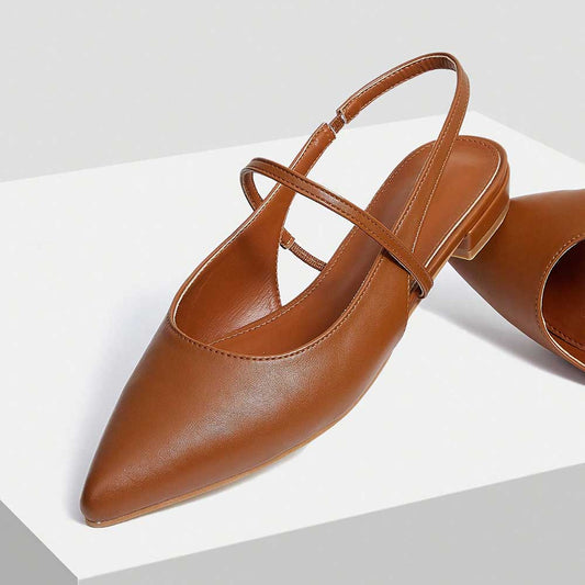 Chic Closed Pointed Toe Strappy Women's Slingback Flats in Brown
