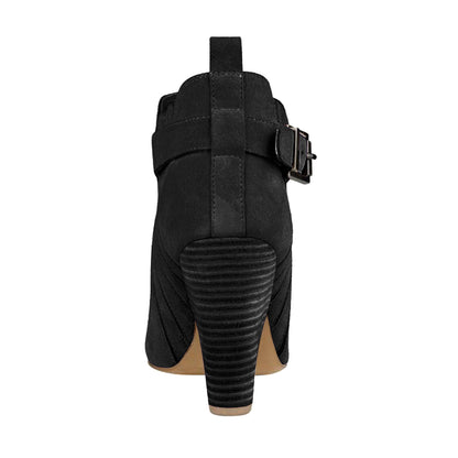 Women's Vegan Suede Almond Toe Chunky Heel Ankle Boots in Black