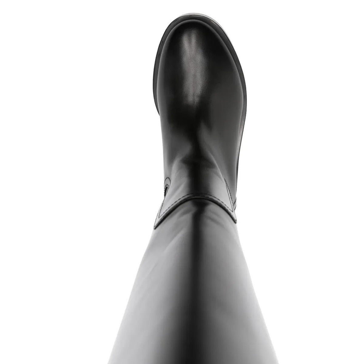 Black Round Toe Pull-On Chunky Heel Platform Knee High Boots