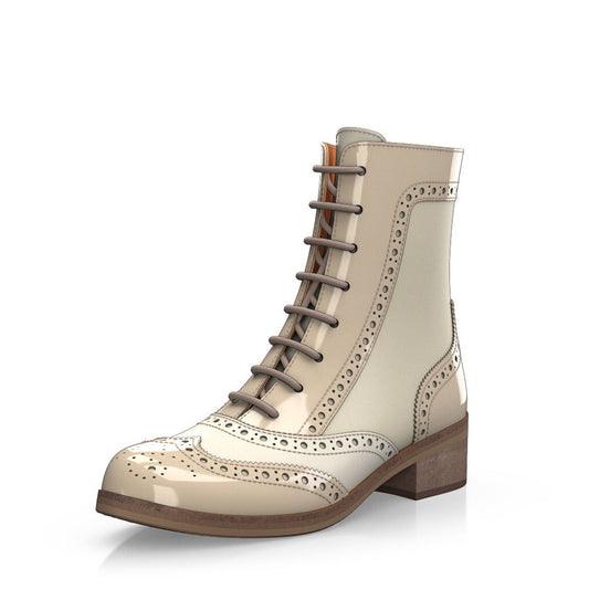 Beige Round Toe Block Heel Lace Up Ankle Booties for Women