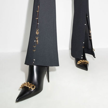 Black Vegan Leather Closed Toe Stiletto Heel Ankle Boots