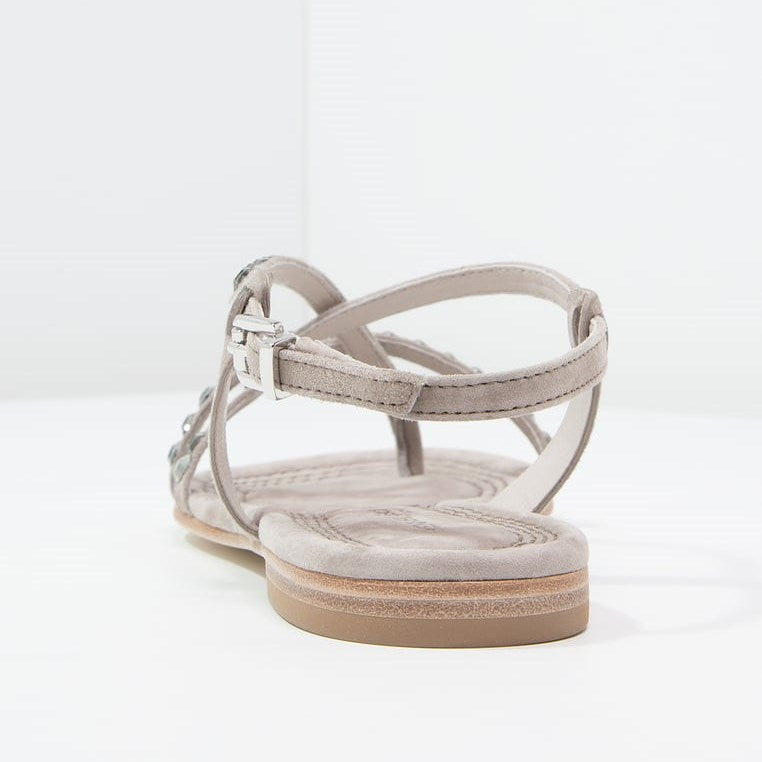 Grey Vegan Suede Flats Open Toe Rhinestone Strappy Sandals