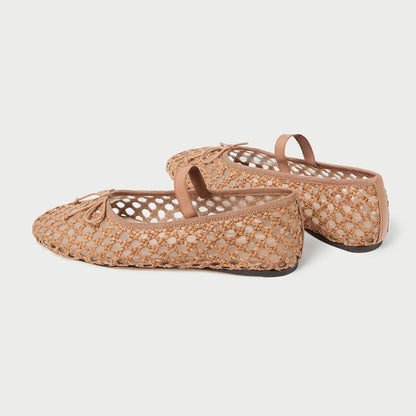 Nude Vegan Leather Round Toe Flat Woven Sophisticated Ballet Shoes