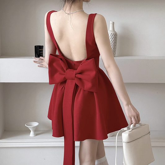 Vintage Burgundy Bow Decoration A-Line Short Summer Dresses Party Dress Homecoming Dress TP4364