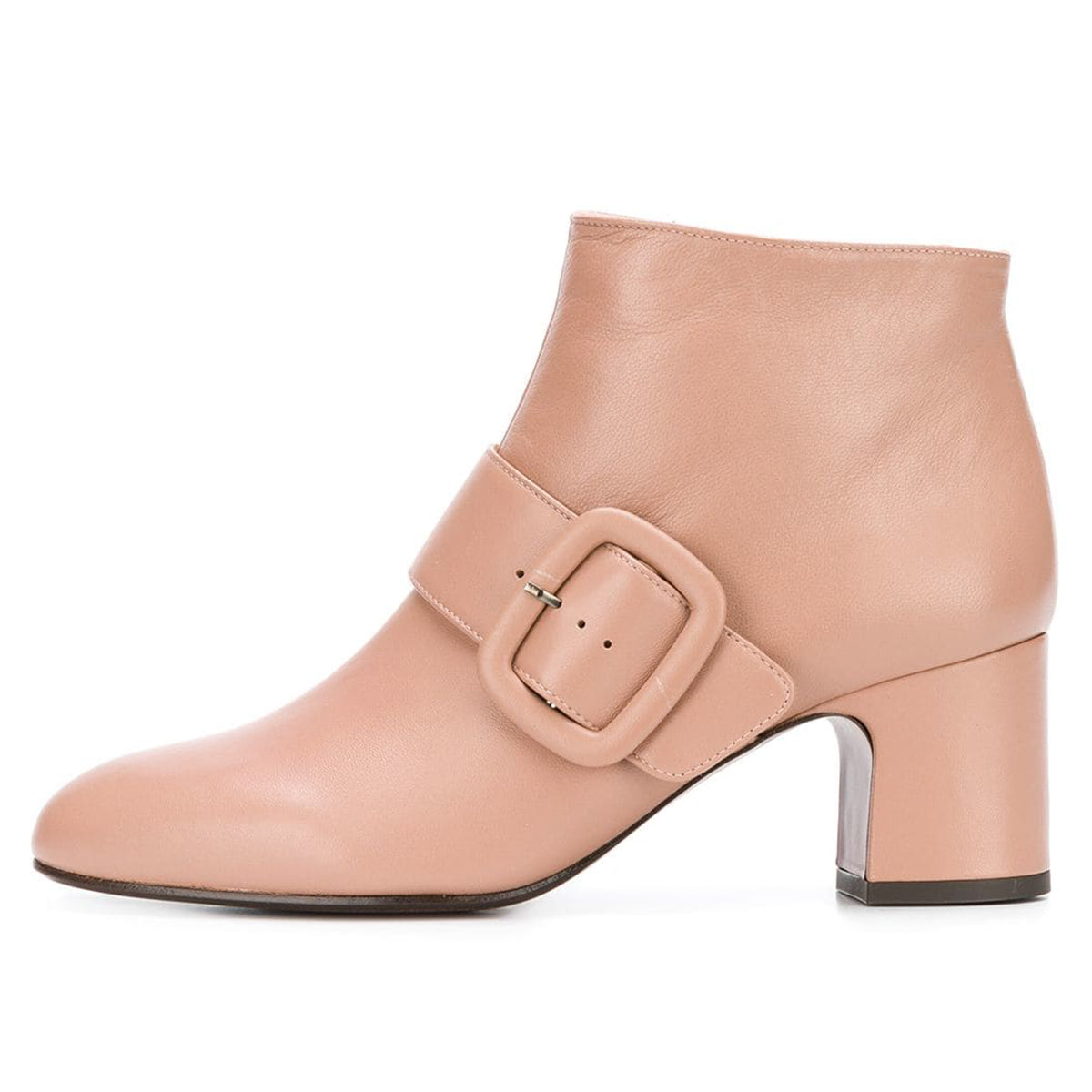 Women's Pink Ankle Boots Closed Toe Block Heel Buckle Booties