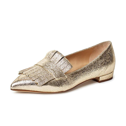 Silver Vegan Leather Closed Toe Flat Formal Fringe Women's Loafers