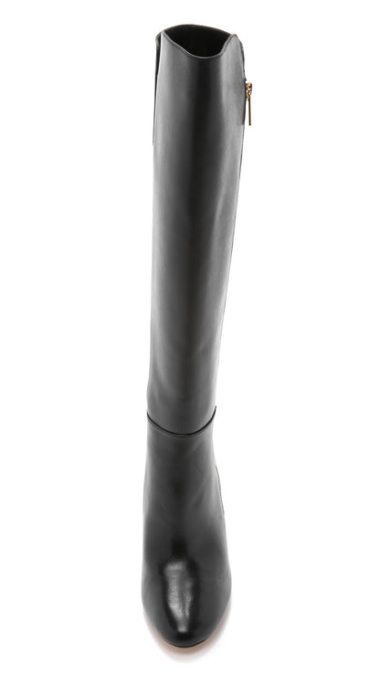 Black Almond Toe Side Zip Stiletto Heel Knee High Boots