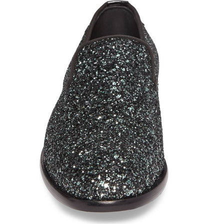 Black Glitter Loafers for Women Round Toe Comfortable Flats