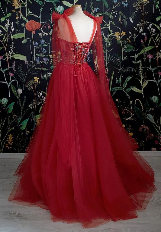 Red Long Evening Dress Prom Dresses Birthday Outfits  cg26192
